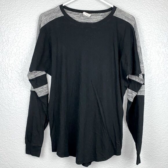 PINK Victoria's Secret Colorblock Long Sleeve Pullover Sweatshirt Black Gray S/P - Picture 1 of 5